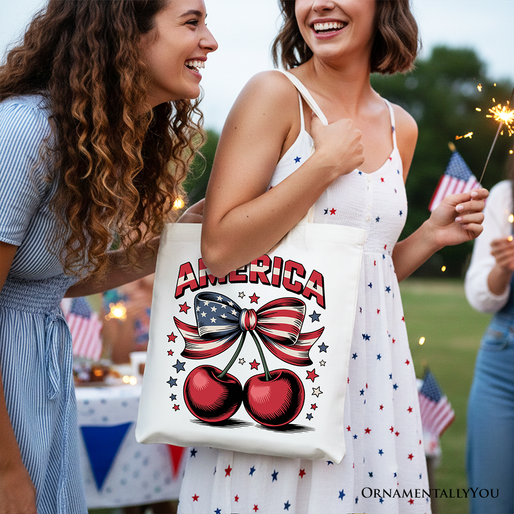 Patriotic Coquette Cherry Tote Bag for 4th of July Summer Outings
