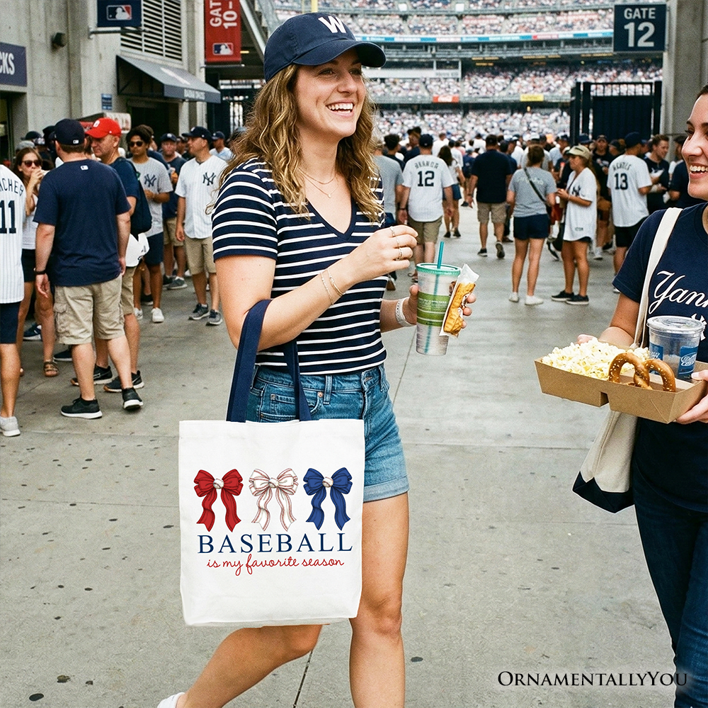 Baseball Is My Favorite Season Tote Bag Coquette Bow Game Day Gift