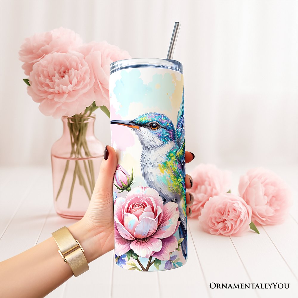 Floral Hummingbird 20oz Stainless Steel Tumbler with Straw