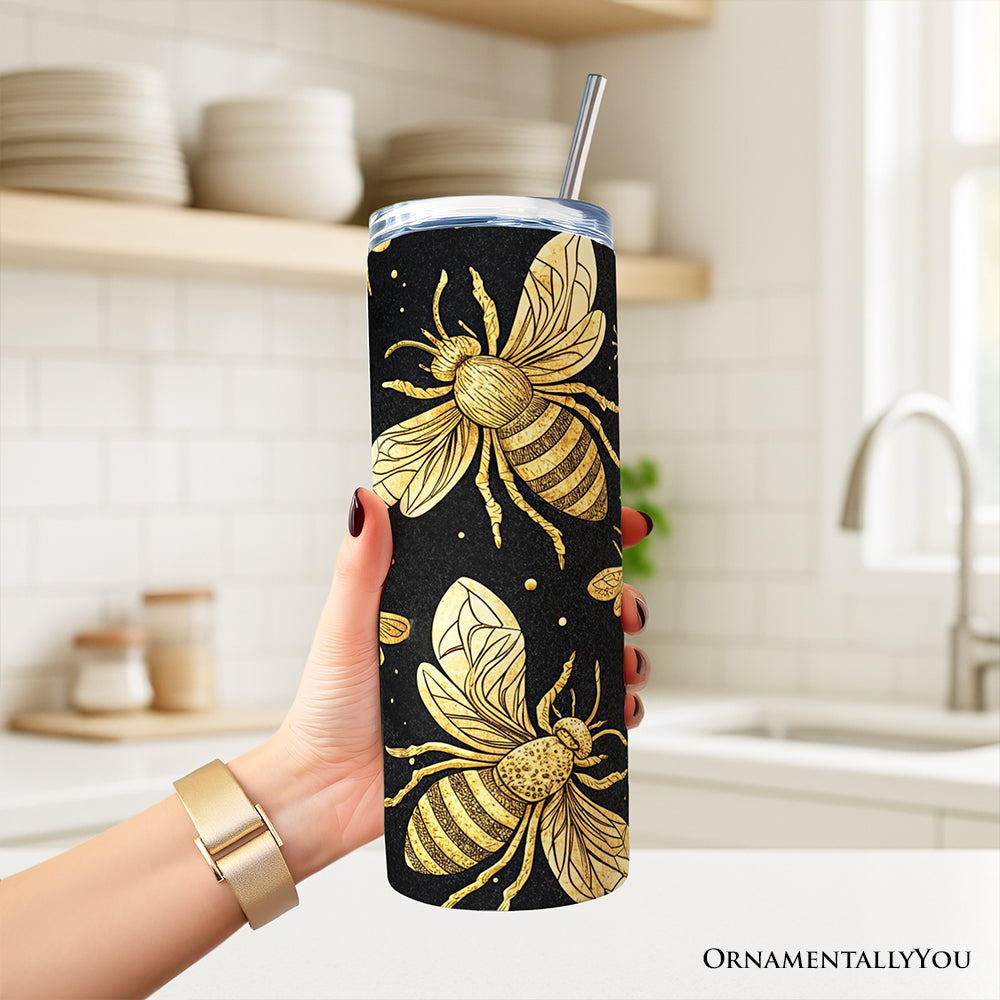 Black and Gold Bee Pattern 20oz Stainless Steel Travel Tumbler