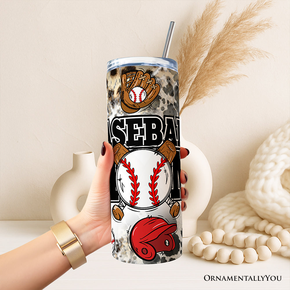Black and Red Baseball Mom 20oz Stainless Steel Travel Tumbler
