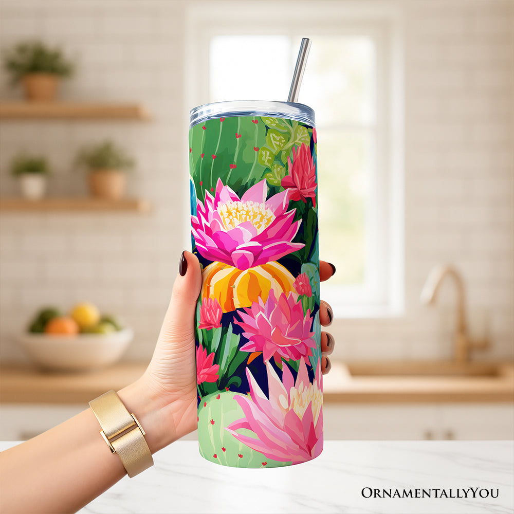 Blooming Desert Cactus Garden 20oz Personalized Tumbler & Straw