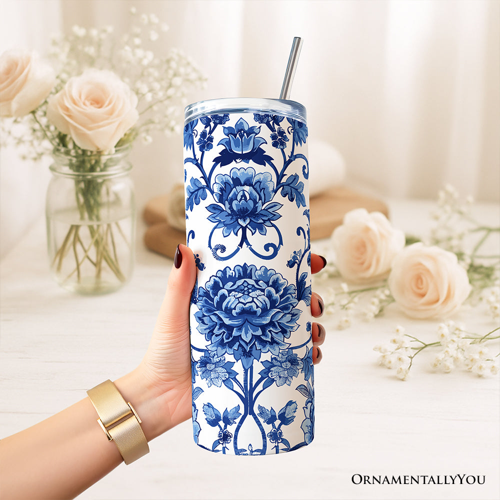 Blue and White Floral Chinoiserie 20oz Stainless Steel Cup