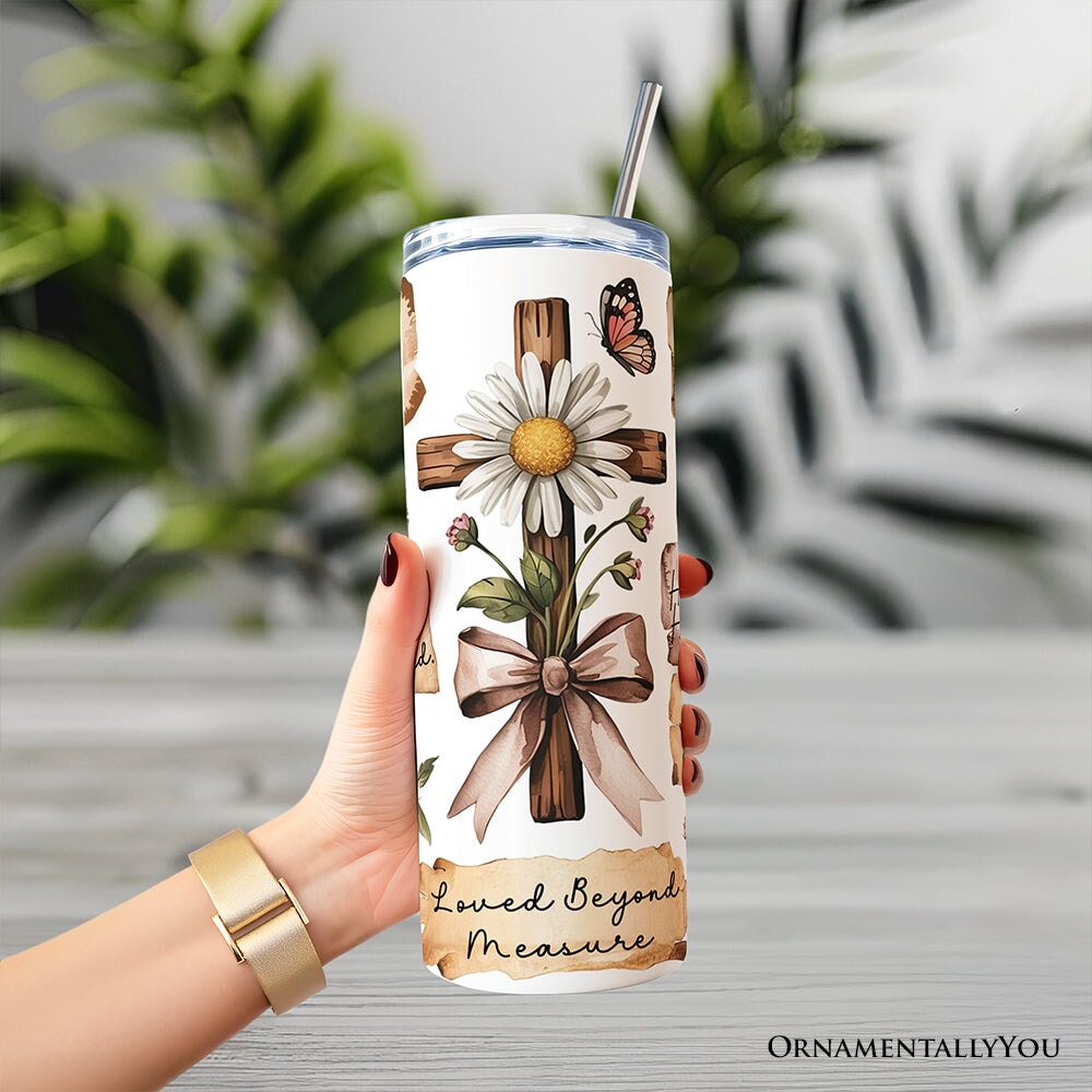Boho Floral Christian Cross 20oz Personalized Travel Tumbler