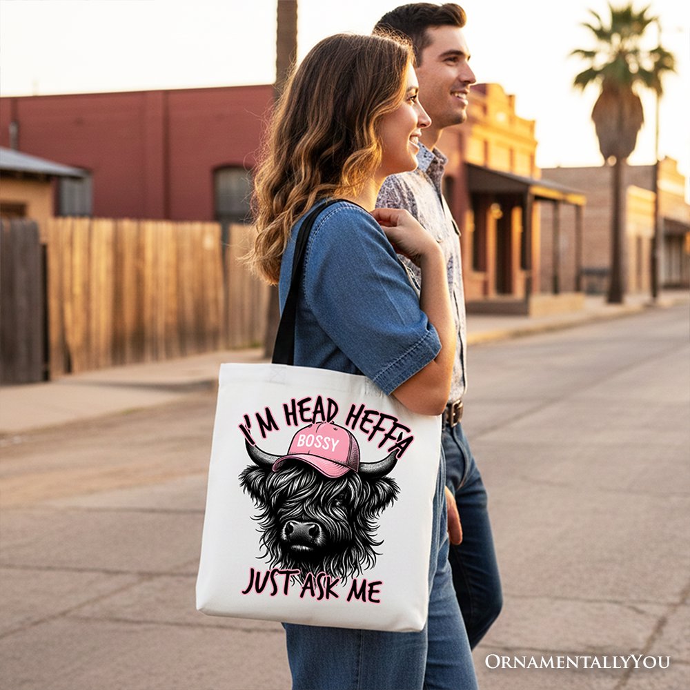 Head Heifer Highland Cow Canvas Tote Bag, Funny Western Gift