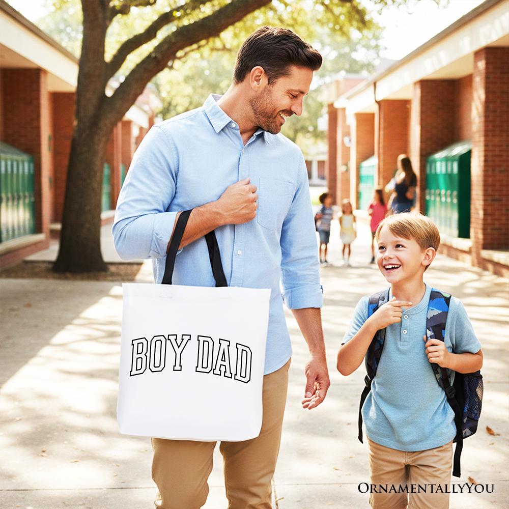 Boy Dad Varsity Cotton Tote Bag, Minimalist Father's Day Gift