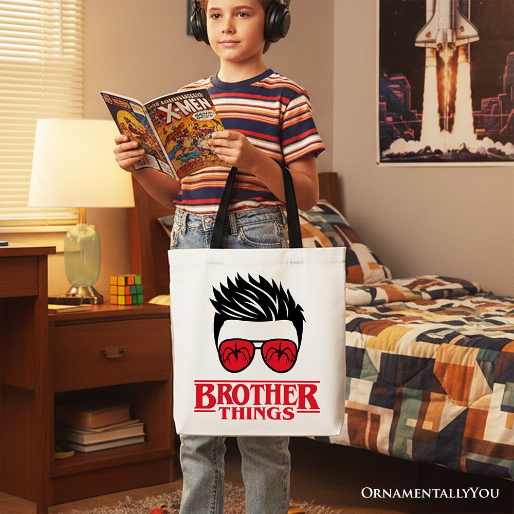 Brother Things Retro Canvas Tote Bag, Red Glasses Family Shopper
