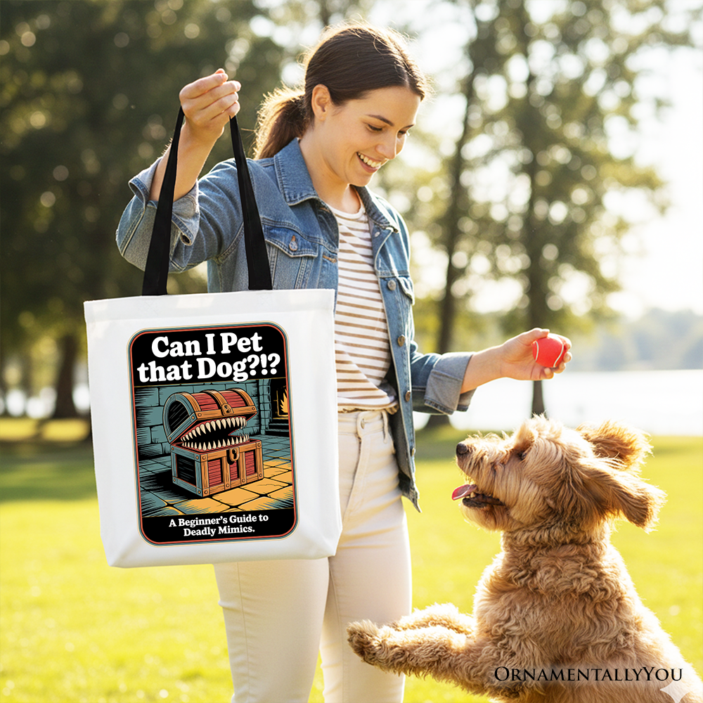Can I Pet That Dog Retro Meme Cotton Tote Bag, Black and White