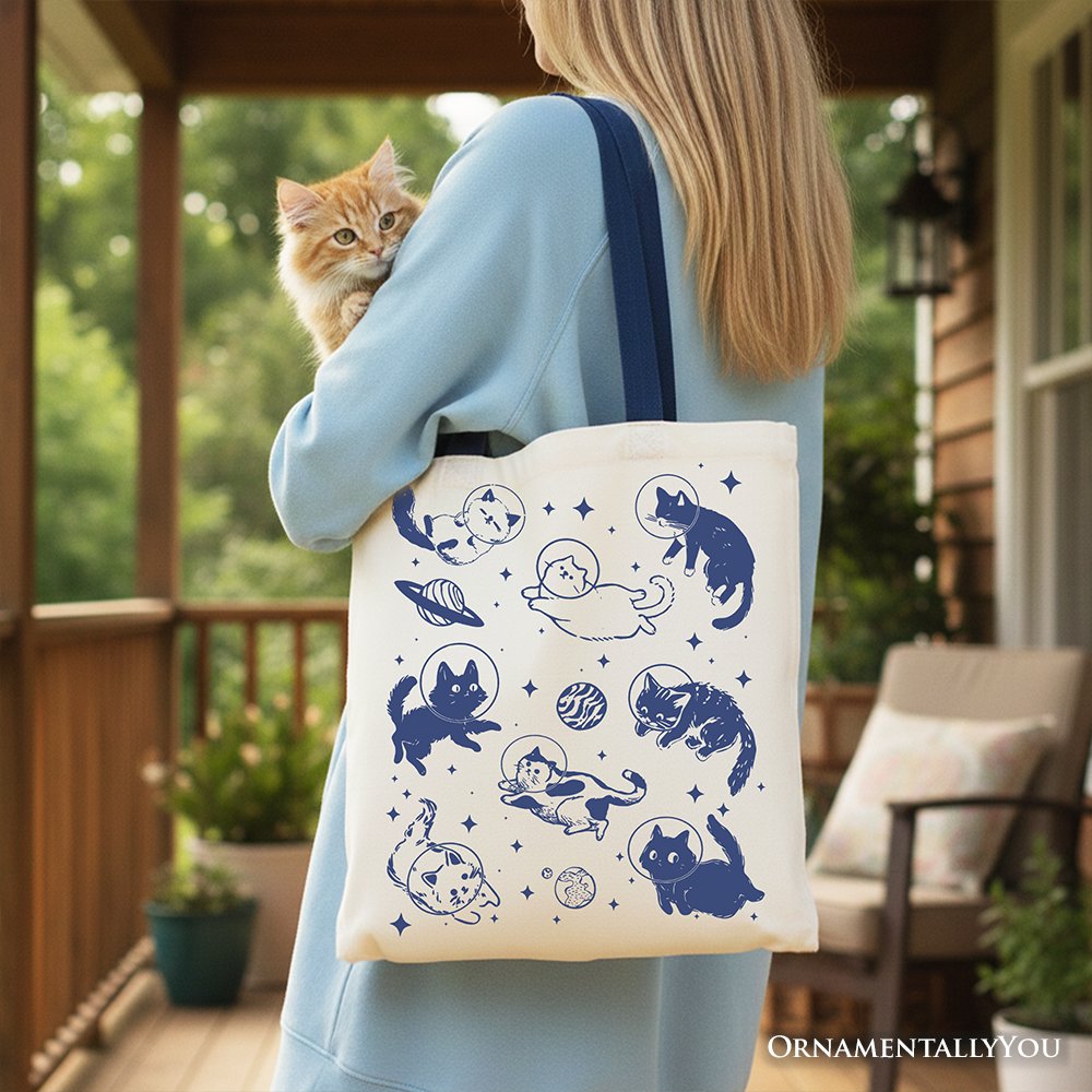 Cats in Space Retro Canvas Tote Bag - Funny Astronaut Kitty Gift