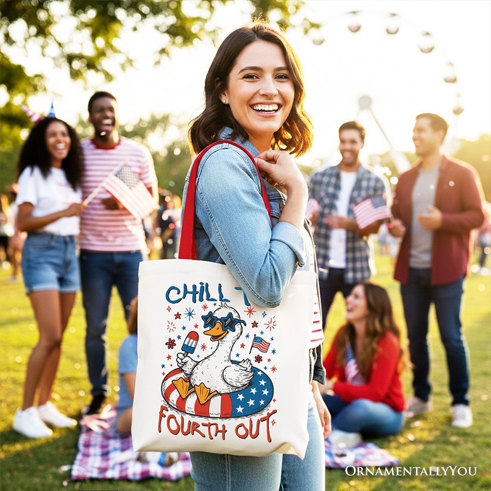 Chill The Fourth Out Goose Canvas Tote Bag, Funny 4th of July