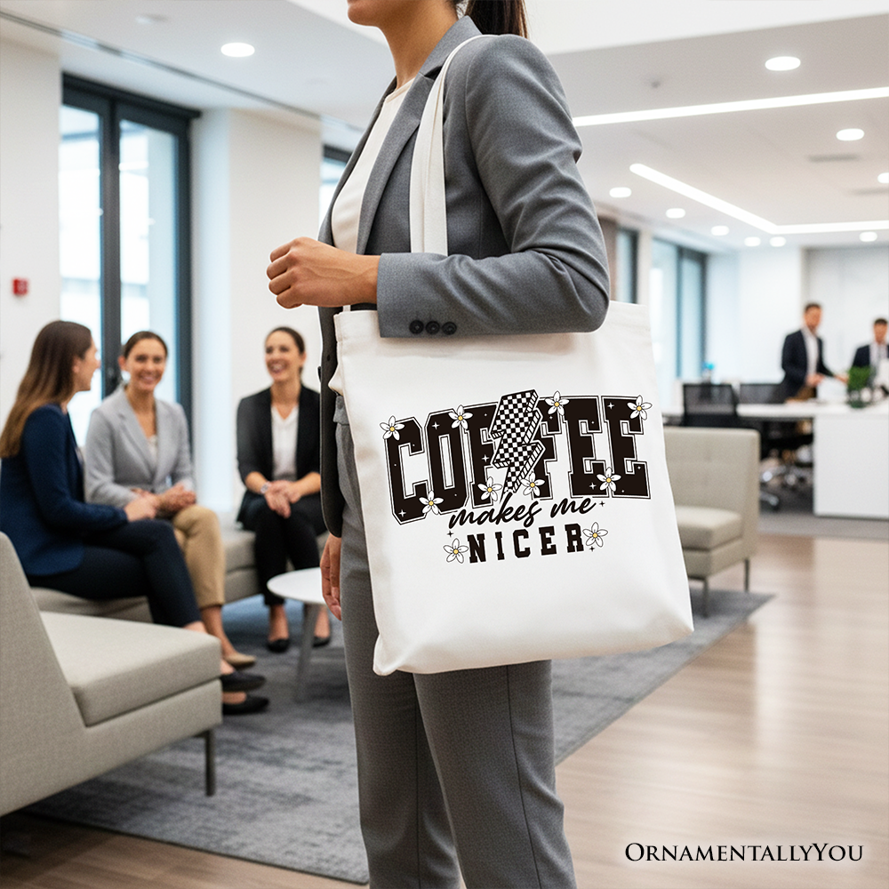 Coffee Makes Me Nicer Retro Tote Bag – Casual Cotton Shopper