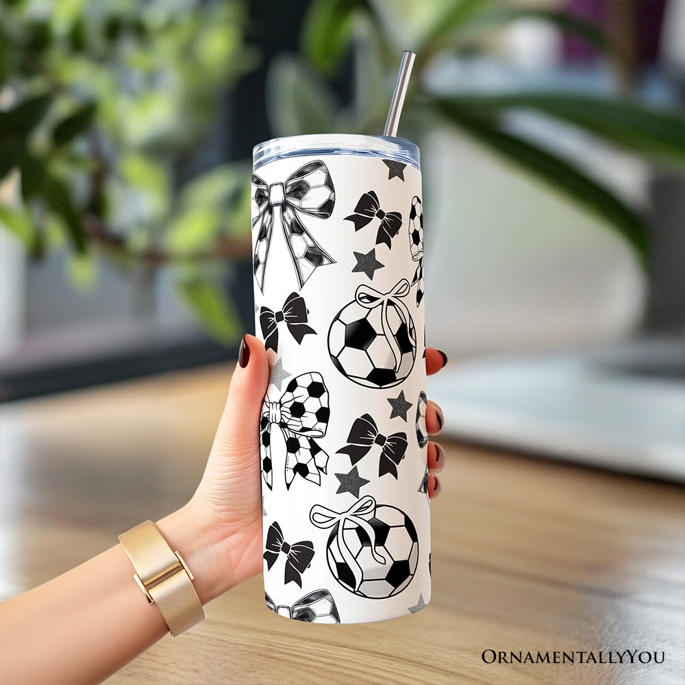 Coquette Soccer Bow 20oz Personalized Black and White Tumbler