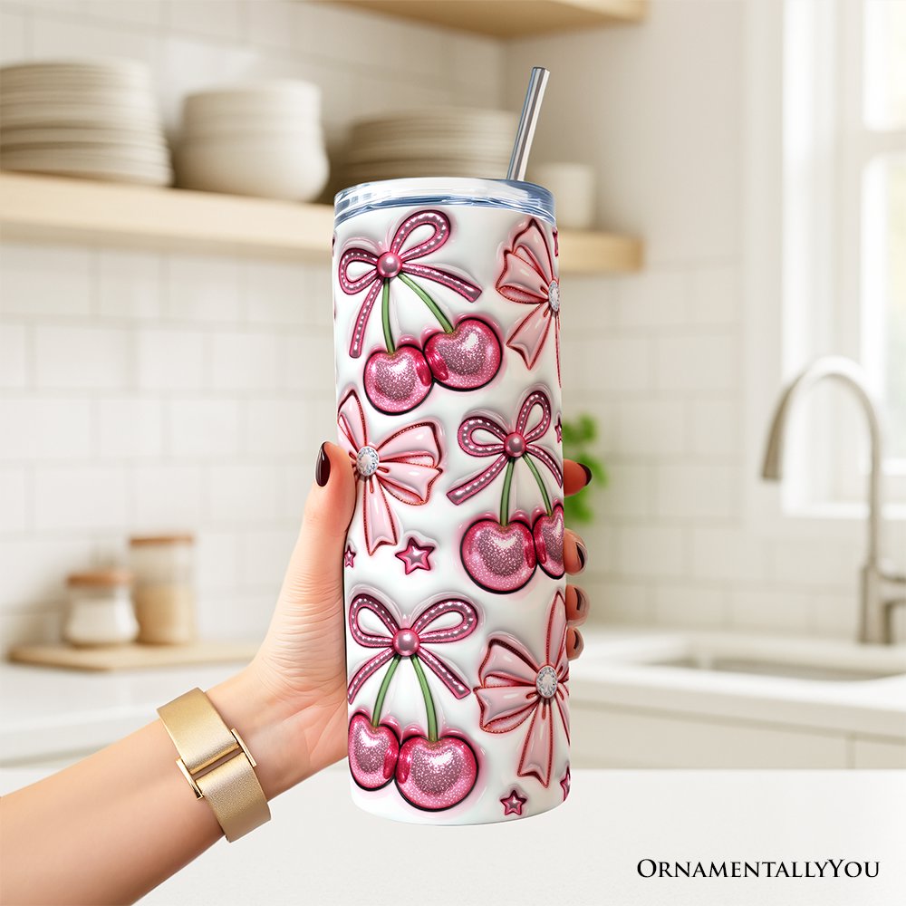 Coquette Cherry Bows 20oz Tumbler with Lid and Stainless Straw