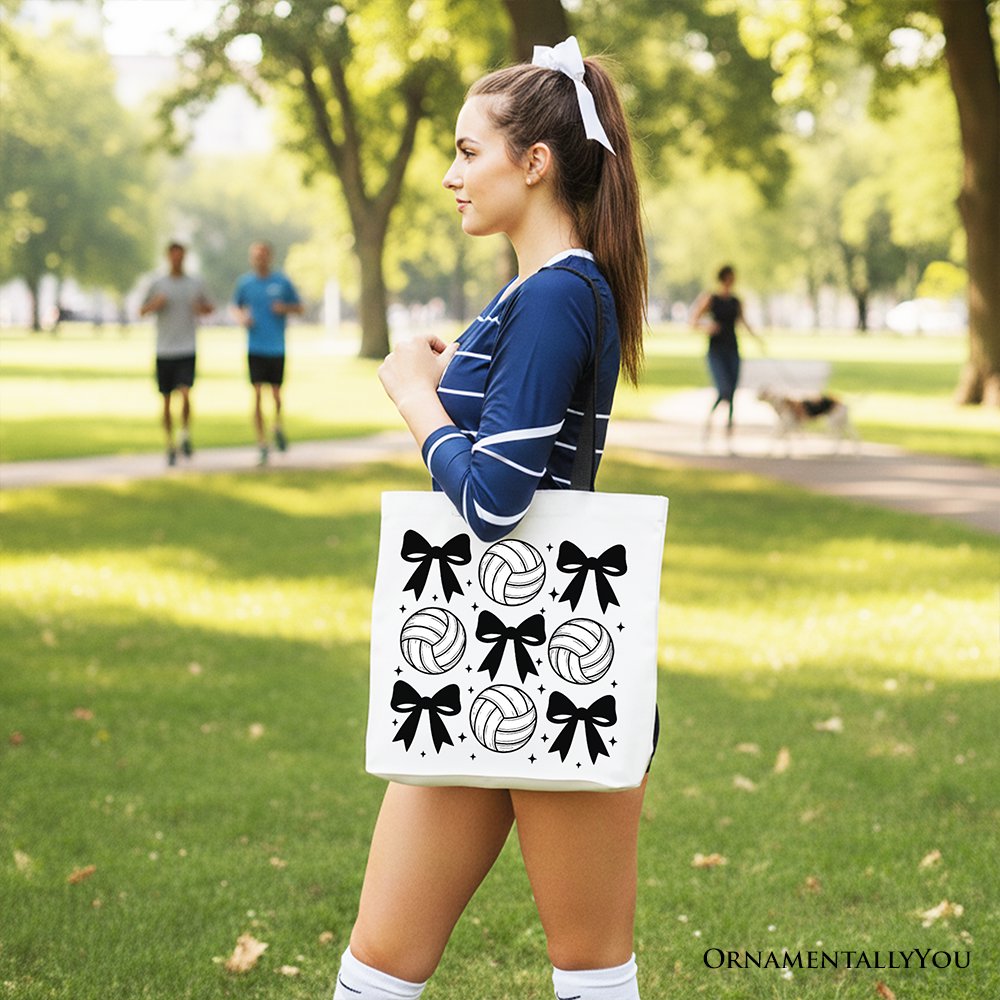 Coquette Volleyball Bows Canvas Tote, Cute Game Day Shopper