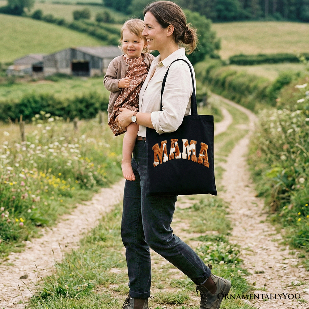 Cow Print Mama Western Tote Bag Faux Cowhide Mom Gift Shopper