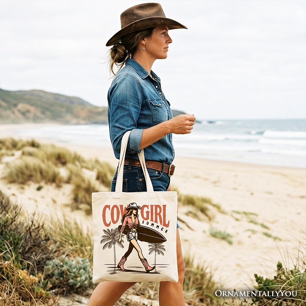 Cowgirl Summer Surf Tote Bag - Retro Western Beach Shopper