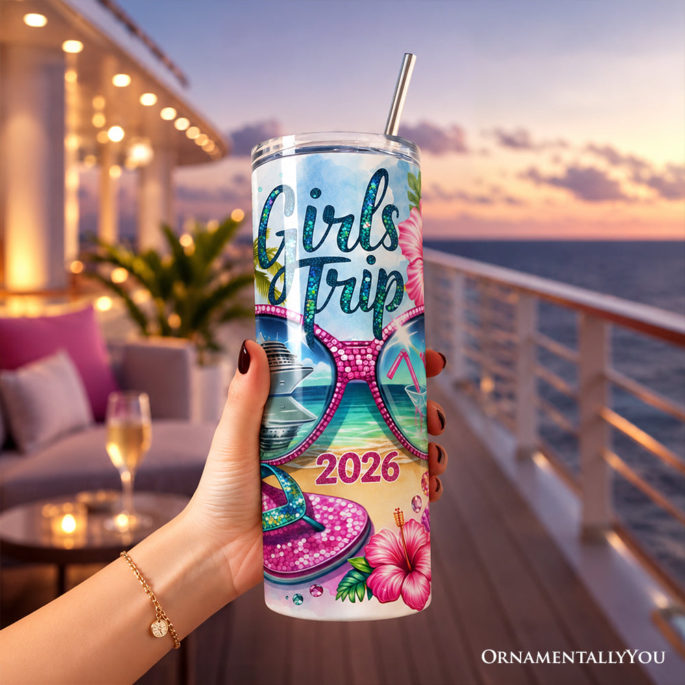 Personalized Cruise Girls Trip 2026 20oz Tumbler, Tropical Vacation Cup