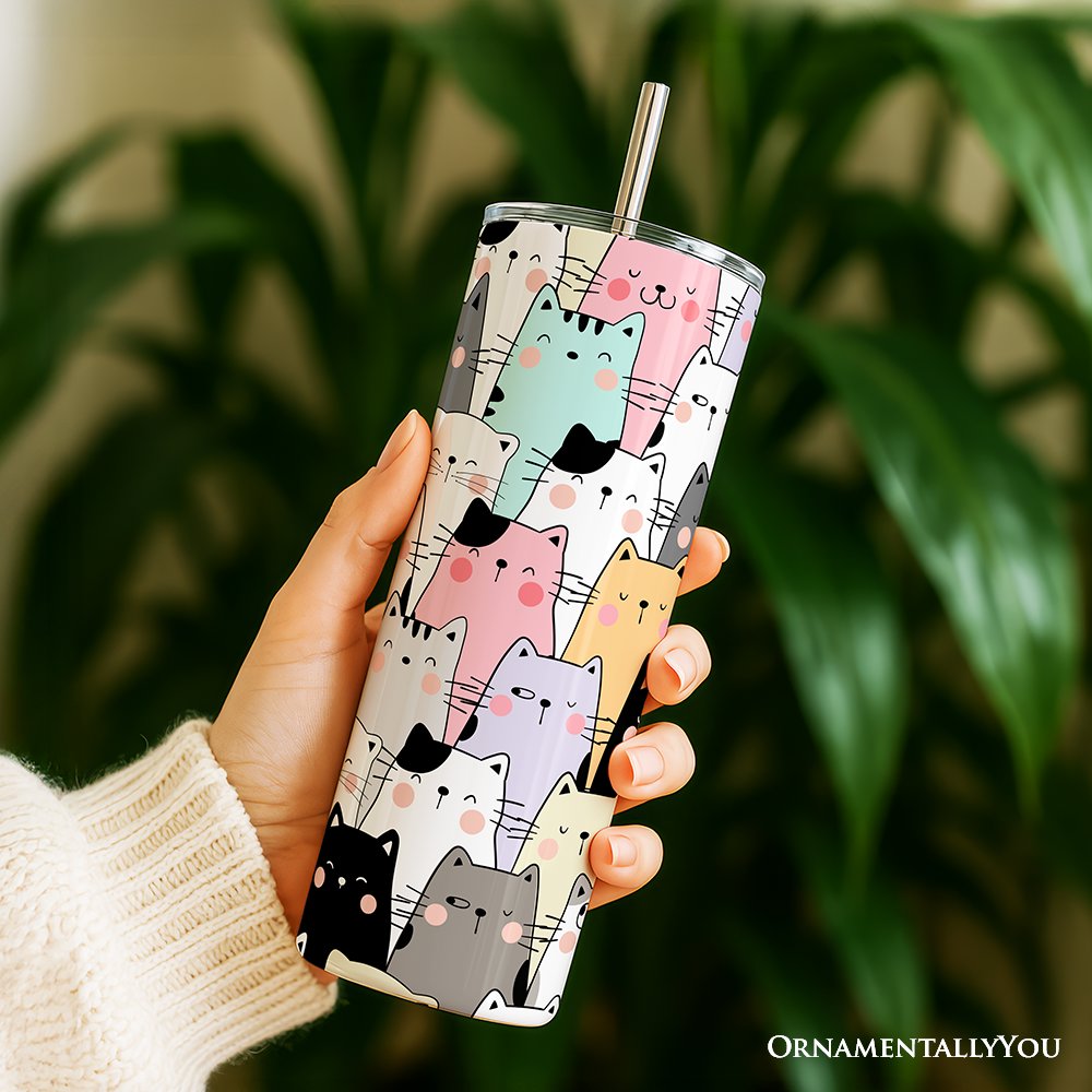 Whimsical Cat Lover 20oz Personalized Tumbler with Stainless Straw