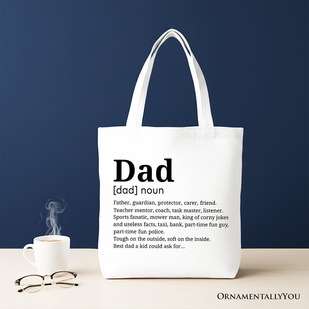 Funny Dad Definition Cotton Canvas Tote Bag, Minimalist Shopper