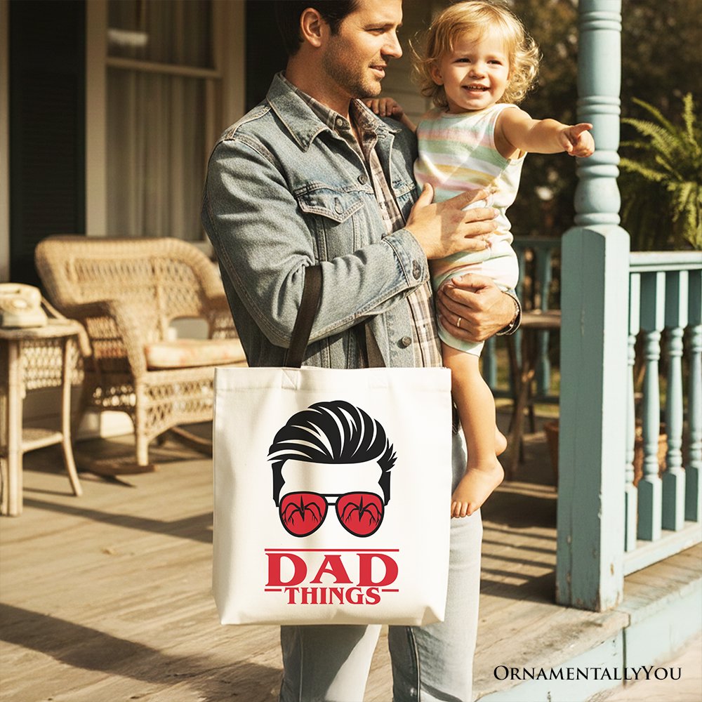 Dad Things Retro Canvas Tote Bag with Red Glasses Graphic
