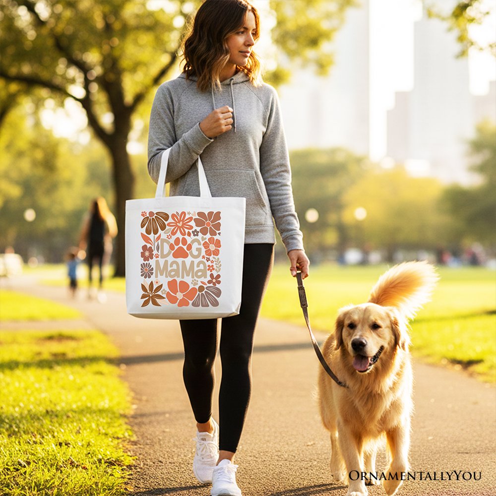 Dog Mama Boho Floral Canvas Tote Bag for Pet Lovers