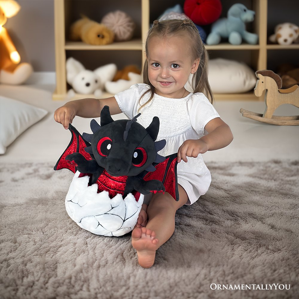 Drogo the Dino Egg Plushie - 12" Black and Red Dinosaur Toy