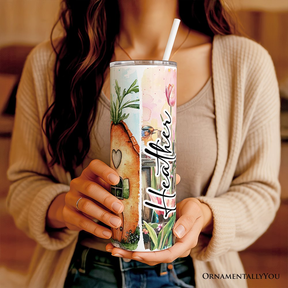 Easter Bunny Floral 20oz Personalized Tumbler with Stainless Straw