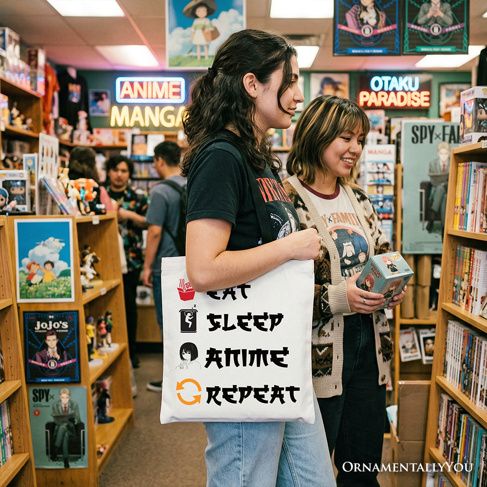 Eat Sleep Anime Repeat Tote Bag, Funny Otaku Gift Shopper