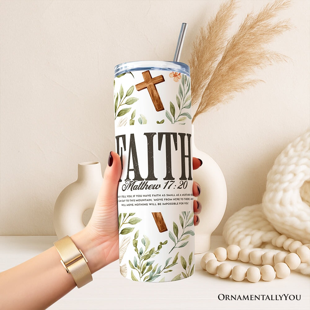 Faith Matthew 17:20 Personalized 20oz Tumbler with Straw & Lid