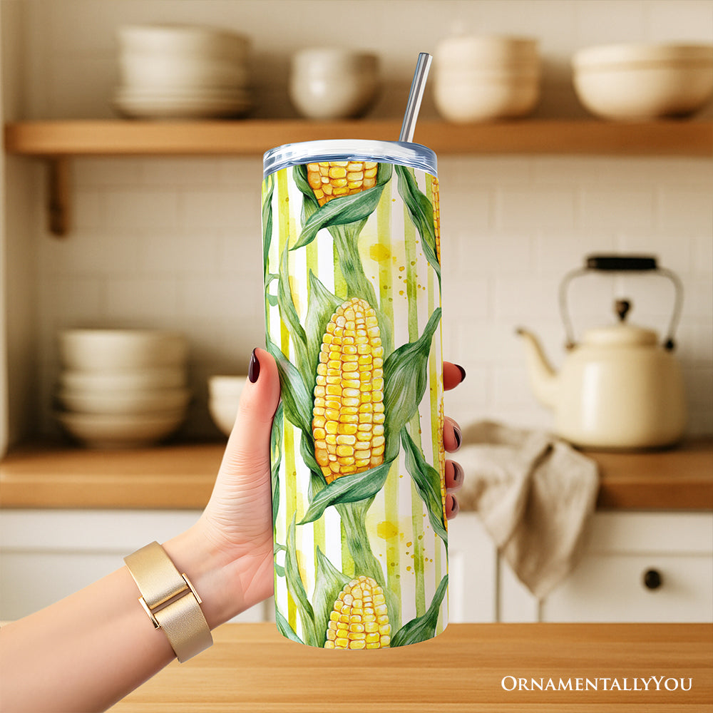 Farm Fresh Corn Print 20oz Stainless Steel Tumbler, Rustic Cup