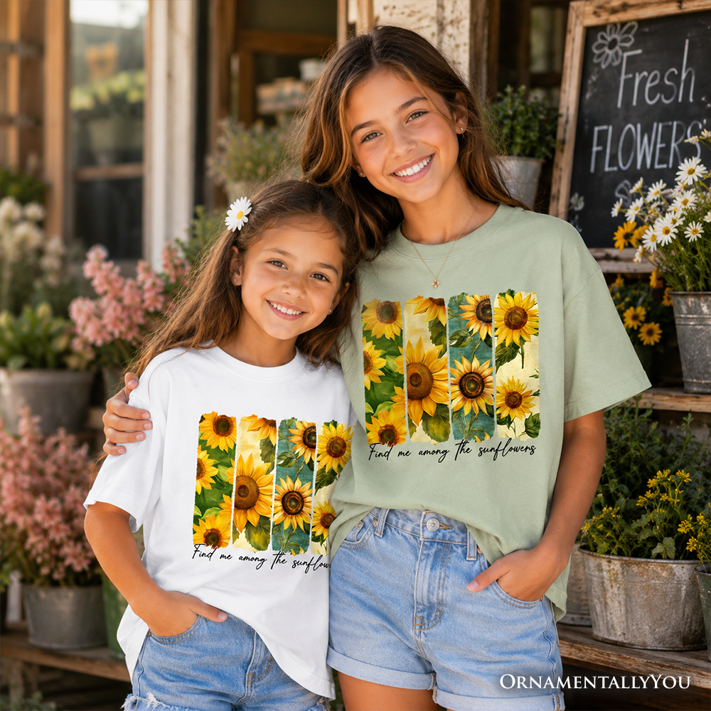 Floral 'Find Me Among the Sunflowers' Kids Graphic T-Shirt