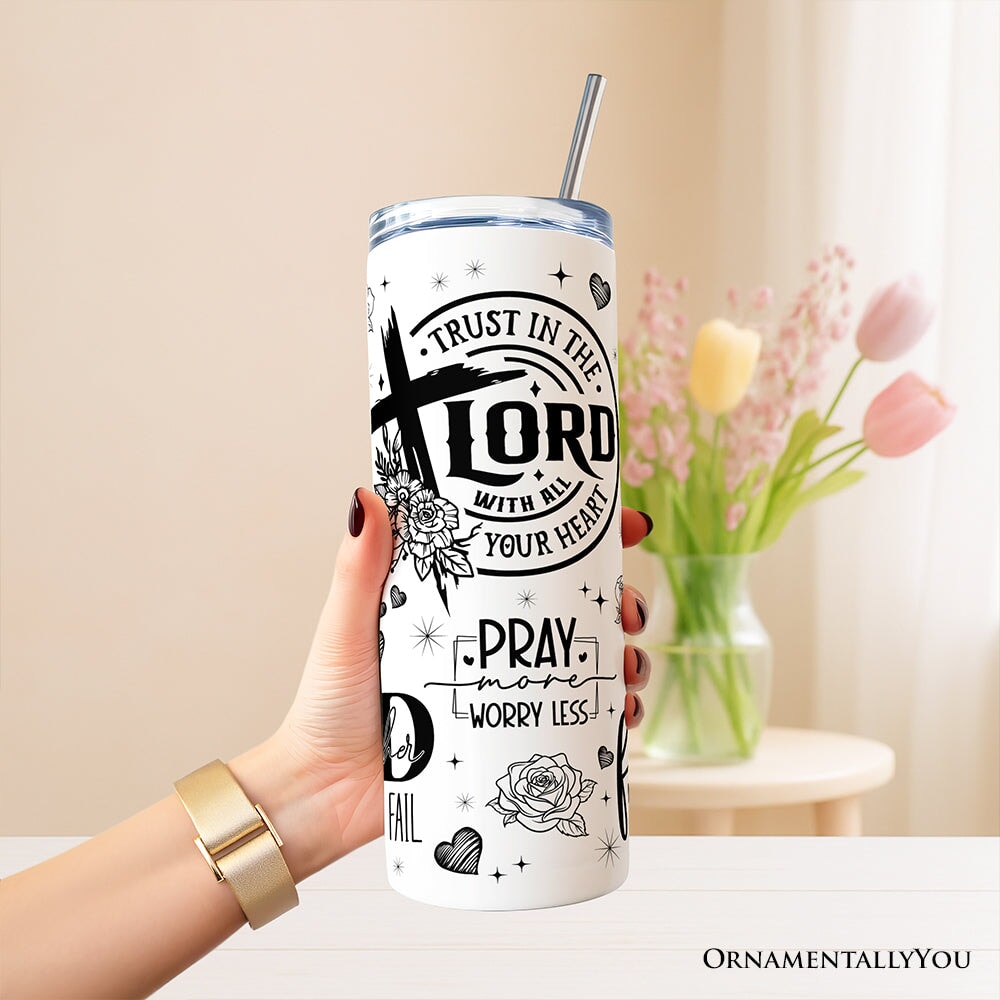 Floral Cross Bible Verse 20oz Personalized Christian Tumbler