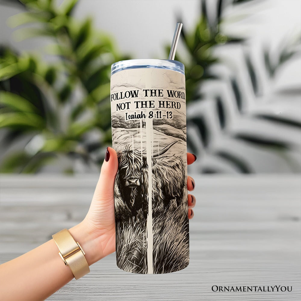 Follow The Word Highland Cow 20oz Tumbler Christian Gift Cup