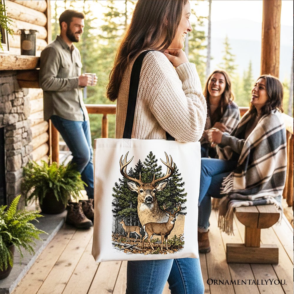 Forest Deers Vintage Grunge Canvas Tote Bag, Nature Shopper