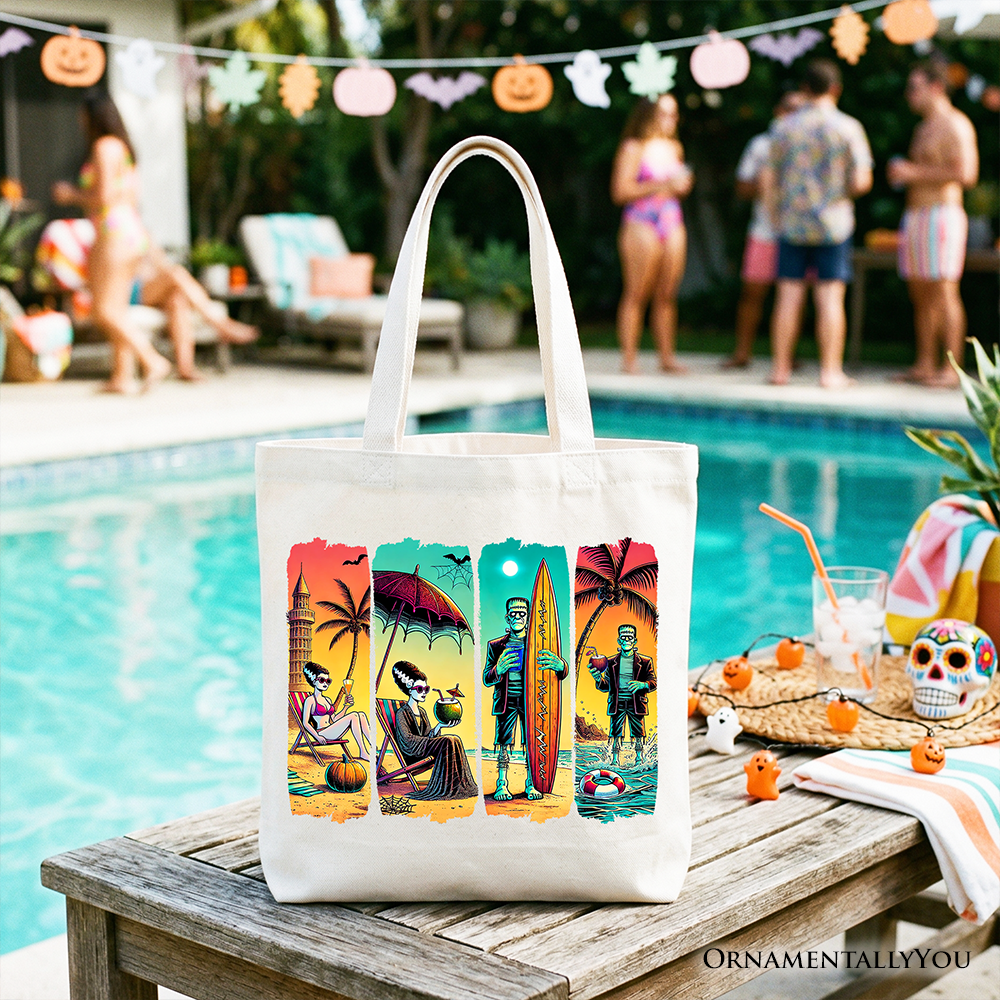 Frankenstein Retro Neon Surf Beach Tote Bag for Horror Fans