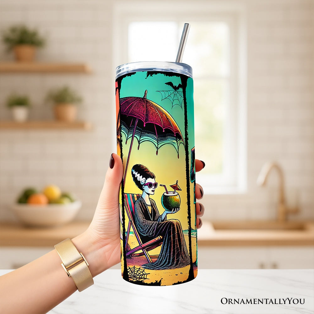 Retro Horror Frankenstein Beach 20oz Tumbler with Straw & Lid