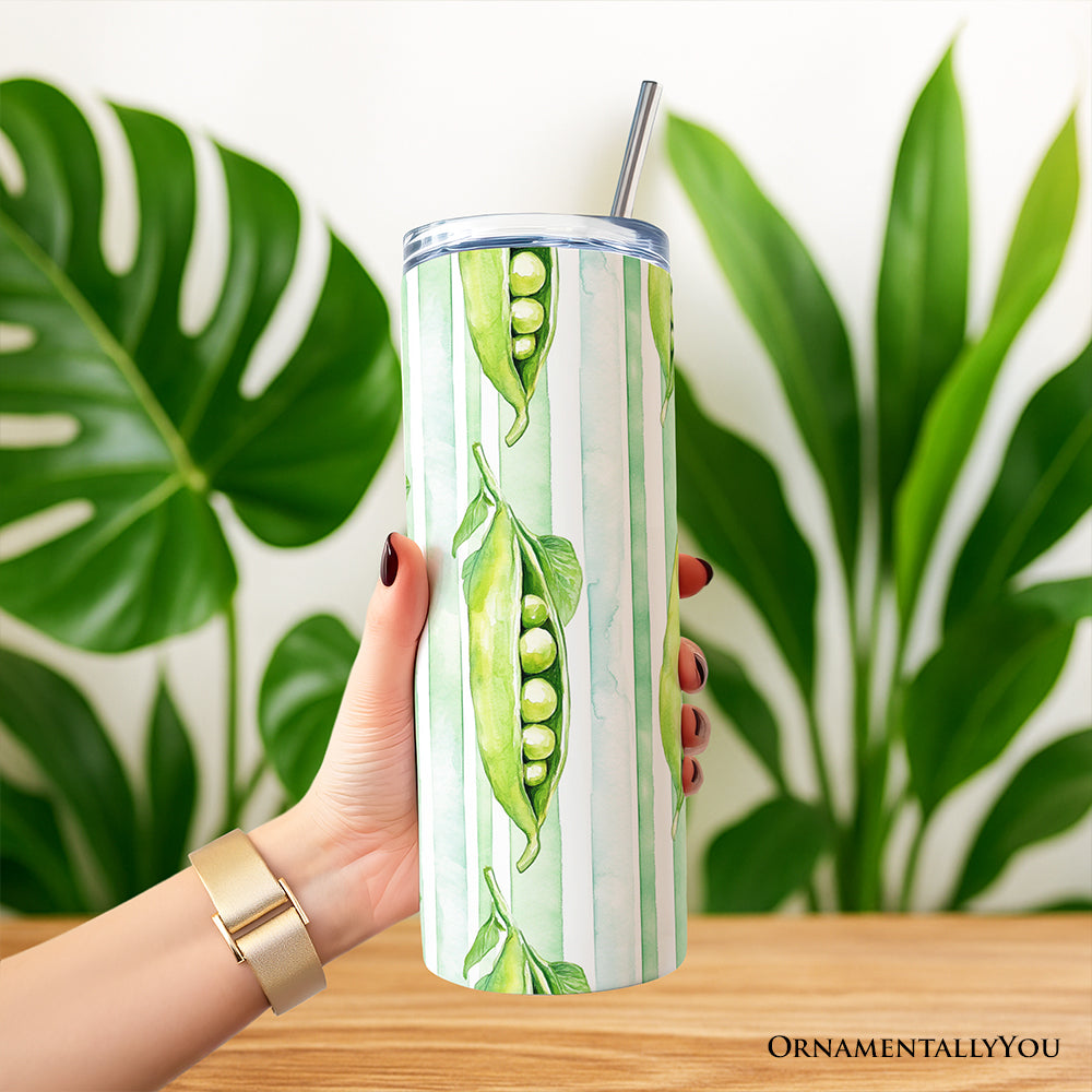 Fresh Green Pea Pod 20oz Personalized Watercolor Travel Tumbler