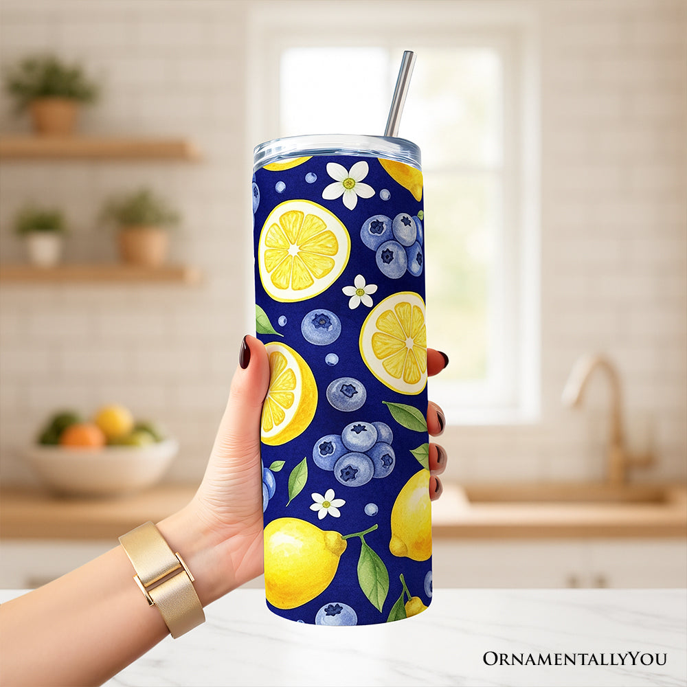Fresh Lemon and Blueberry 20oz Personalized Tumbler with Straw