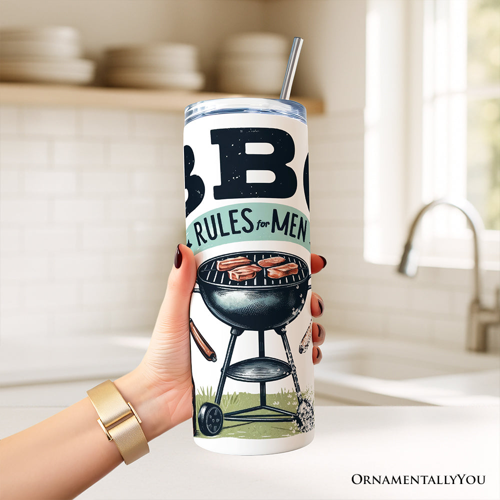Funny BBQ Rules 20oz Stainless Steel Tumbler, Backyard Grill Gift