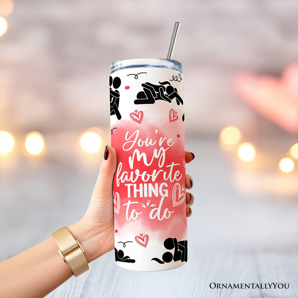 Funny Valentine Couple 20oz Tumbler with Lid and Straw, White/Red