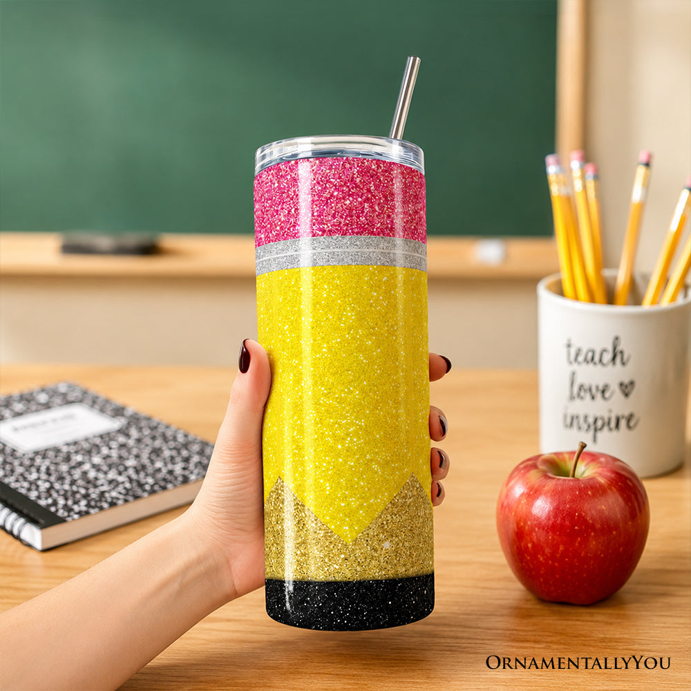 Glitter Pencil Personalized 20oz Travel Tumbler with Metal Straw