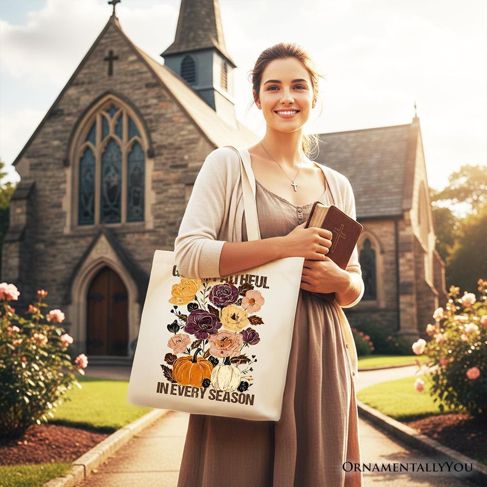 God Is Faithful Floral Tote Bag – Religious Fall Canvas Shopper