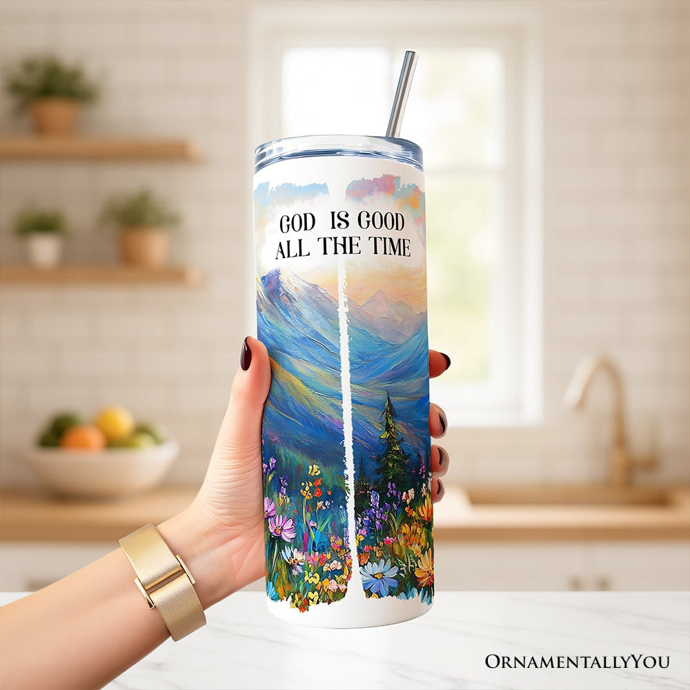 God Is Good Mountain 20oz Tumbler with Lid and Stainless Straw