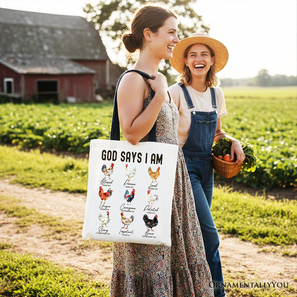 Faith-Based Rooster Tote Bag, Christian Farm Style Shopping Bag