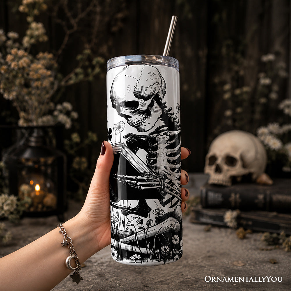 Gothic Reading Skeleton 20oz Stainless Steel Travel Tumbler