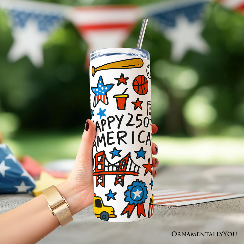 Happy 250 America Patriotic 20oz Stainless Steel Travel Tumbler