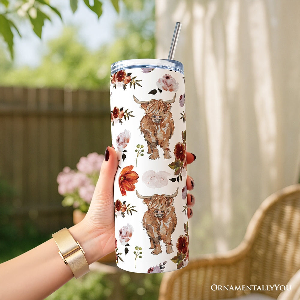 Personalized Highland Cow Floral 20oz Tumbler, Western Farmhouse