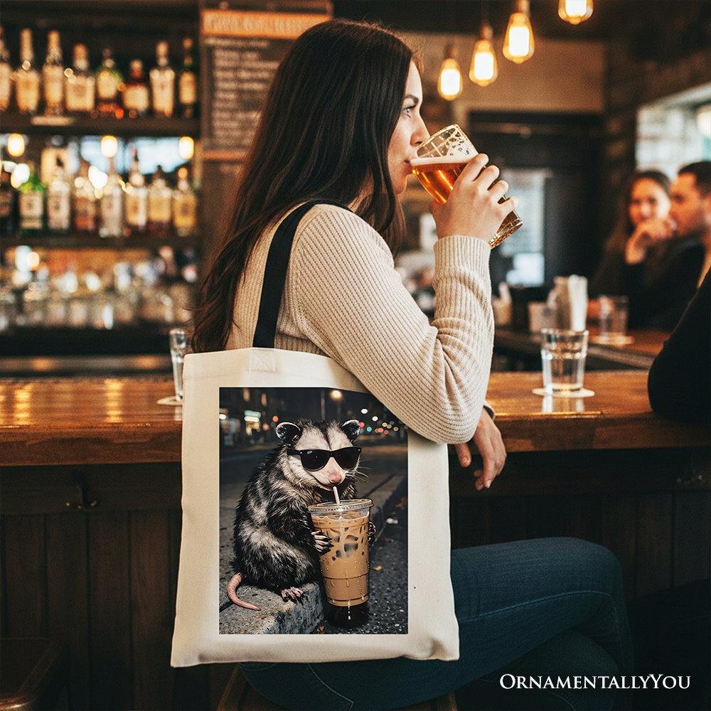 Iced Coffee Opossum Tote Bag Funny Animal Meme Gift Shopper
