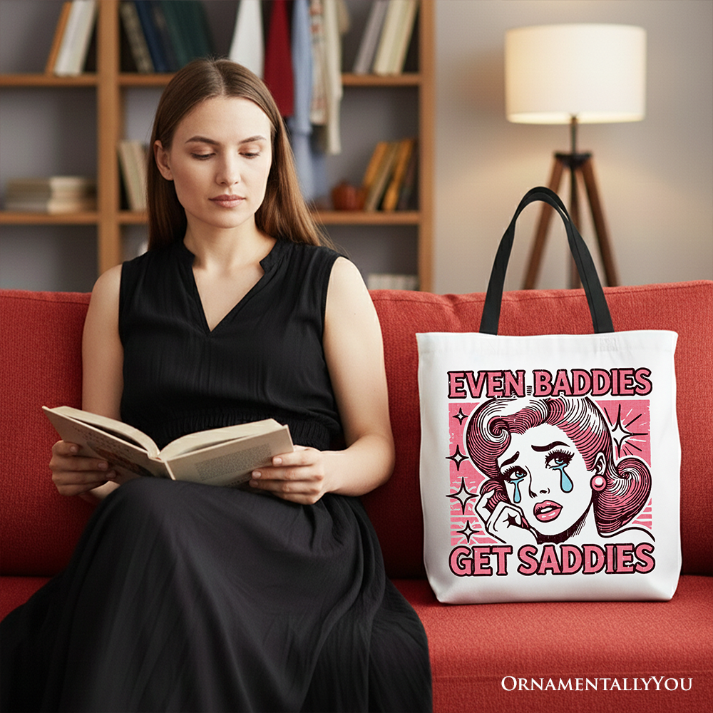 Even Baddies Get Saddies Retro Pop Art Cotton Tote Bag