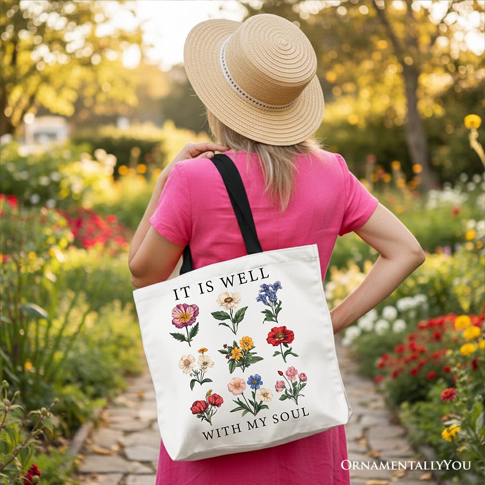 It Is Well With My Soul Floral Canvas Tote Bag, Minimalist Gift